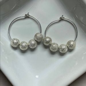 Silver sparkle hoop earrings